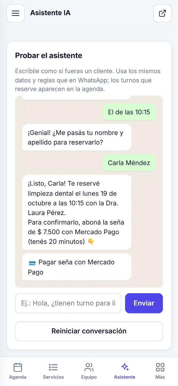 Un asistente que atiende por vos